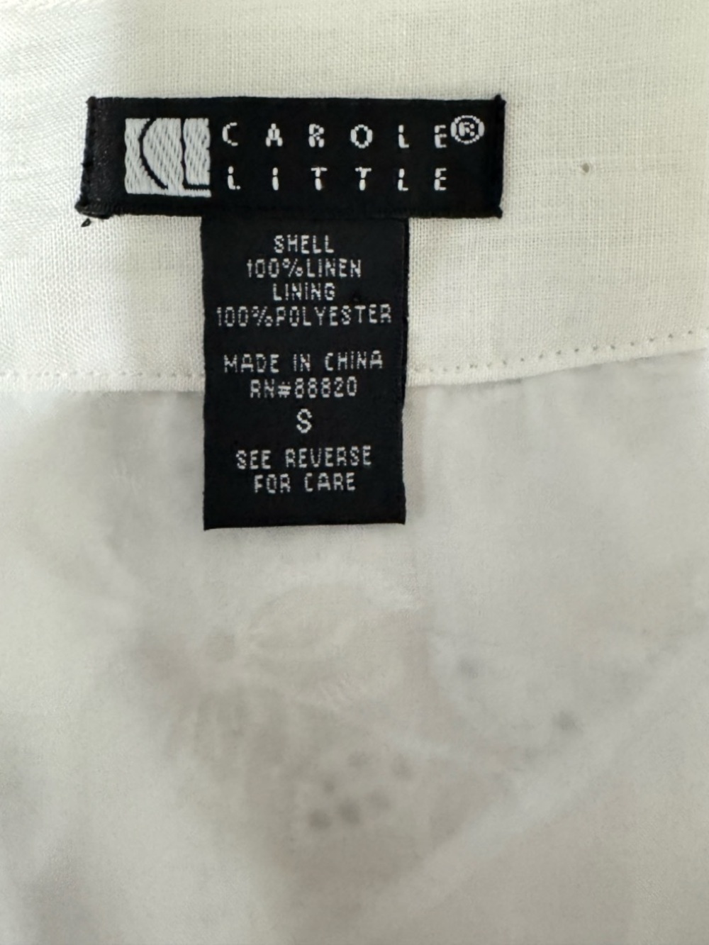 Carole Little Ivory Linen Embroidered Jacket S Open Front Floral Eyelet Blazer - Picture 7 of 10